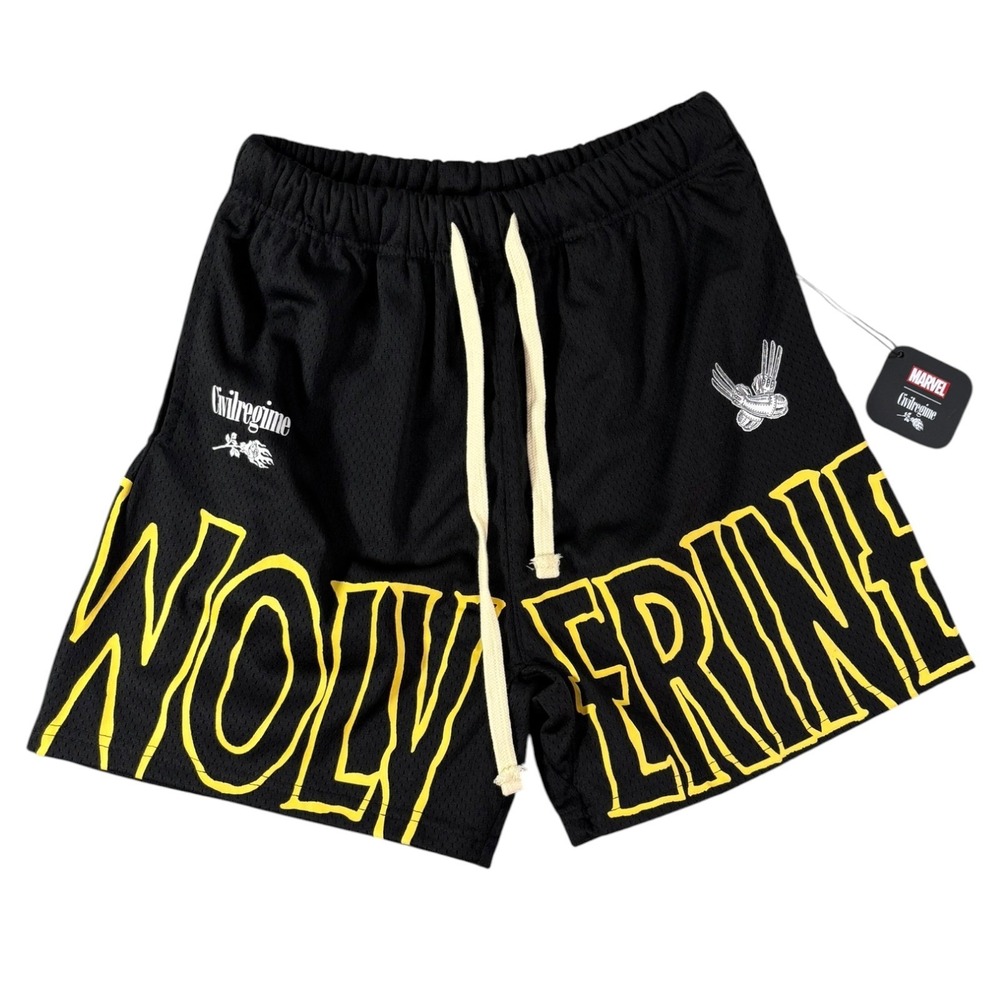 Civil Regime x Marvel Wolverine Shorts Mens XS Black Mesh Lined Drawstring Waist